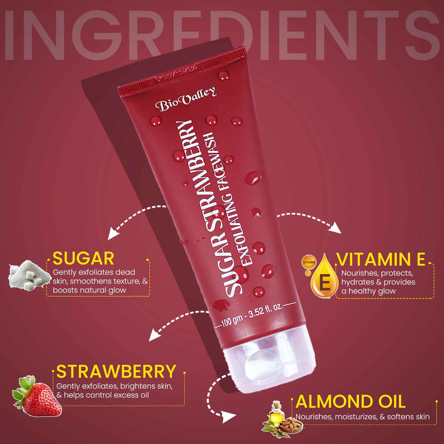 Sugar Strawberry Facewash & Exfoliator for Smooth, Fresh & Glowing Skin