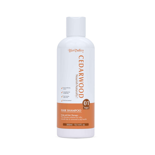 Bio valley Cedarwood hair shampoo bottle on a white background