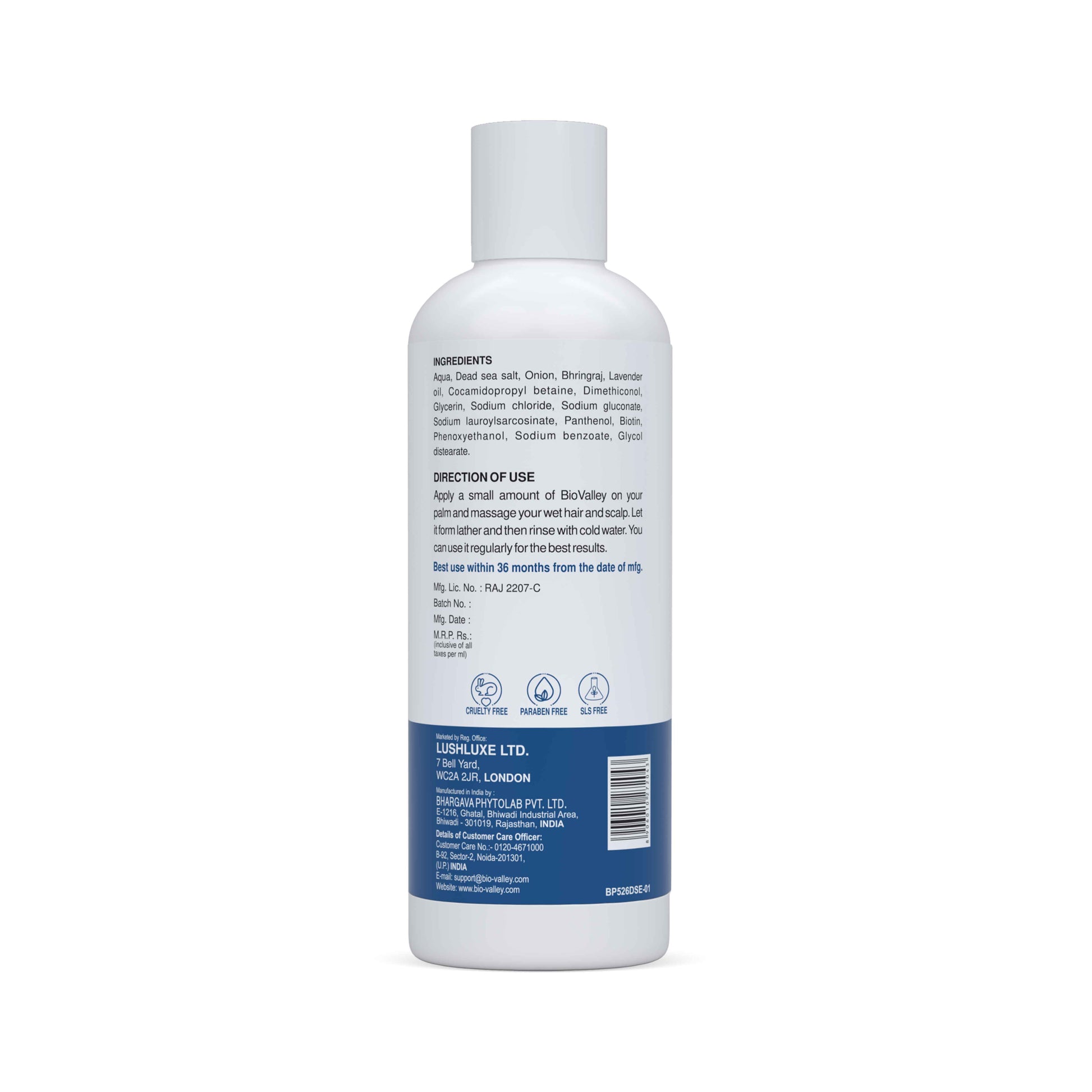 Bio-valley pure dead sea shampoo bottle label